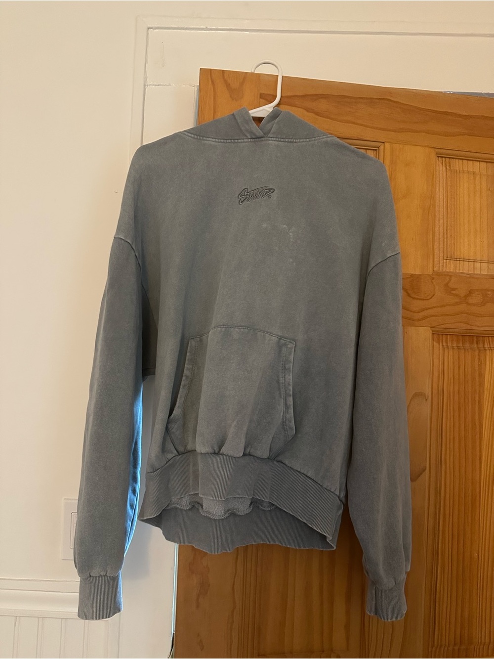 Woman’s Washed Slate Blue gray Pullover Hoodie Sweatshirt pull&bear